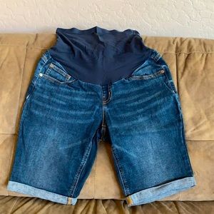 Indigo blue jean maternity shorts